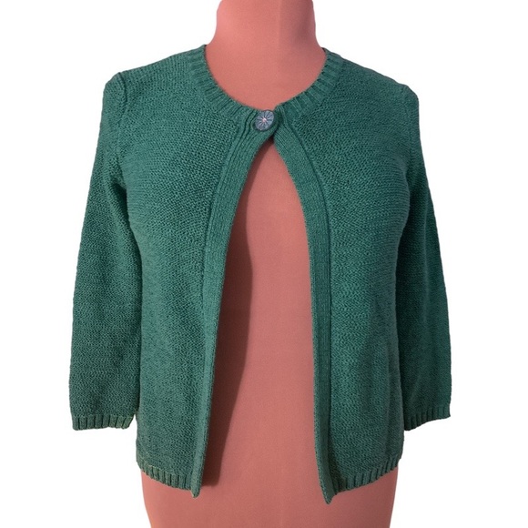 Saint Tropez West sz S green knit cardigan with top decorative button c… - Picture 2 of 13
